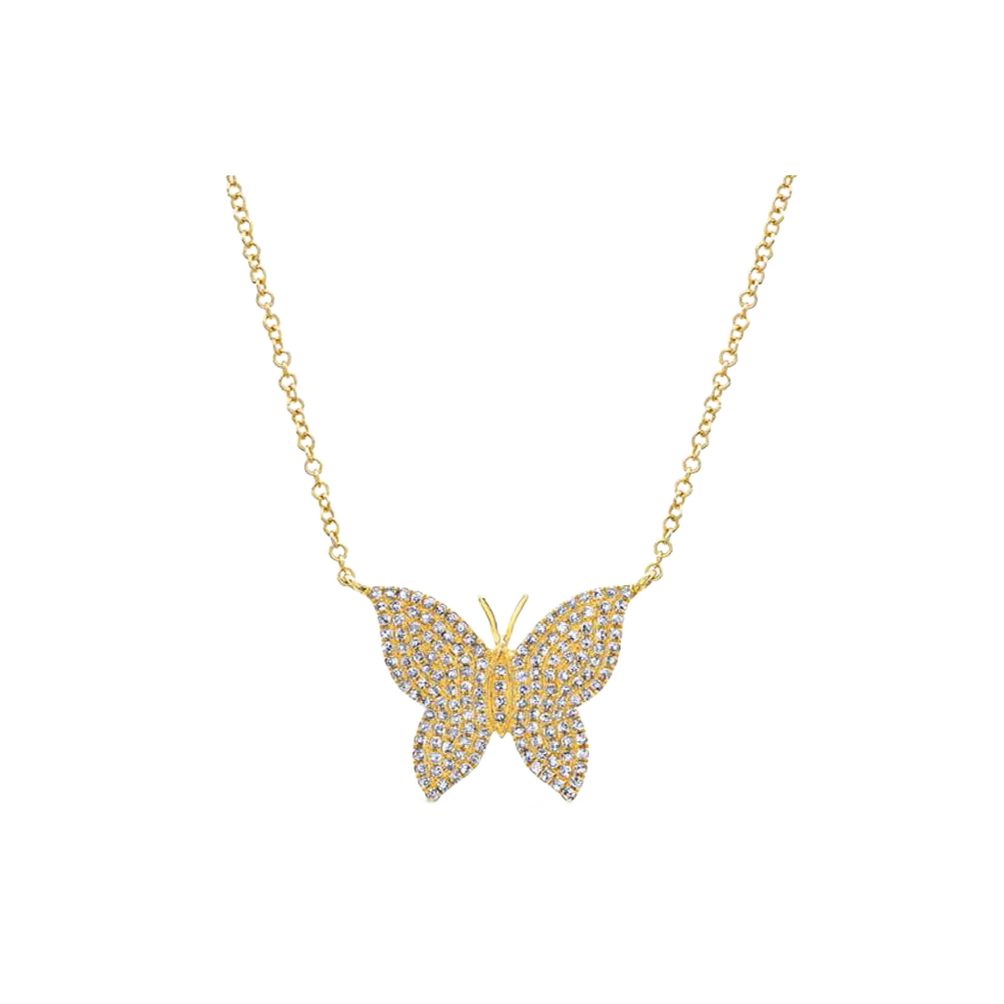 Gold Necklace with Butterfly Design Pave Diamonds