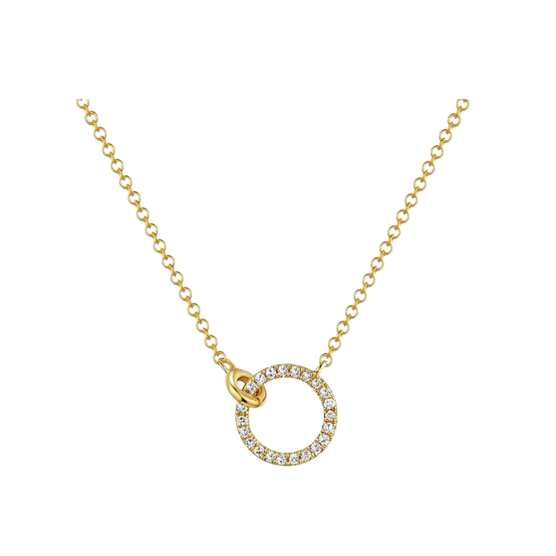 Gold Diamond Open Circle Necklace with Jump Ring