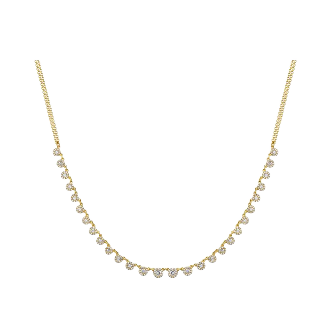 Gold Necklace with Mini Round Bezel Diamonds