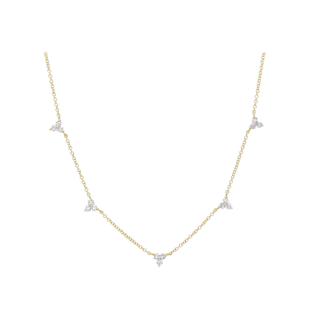 Gold Dangle Necklace with Bezel Trio Diamonds