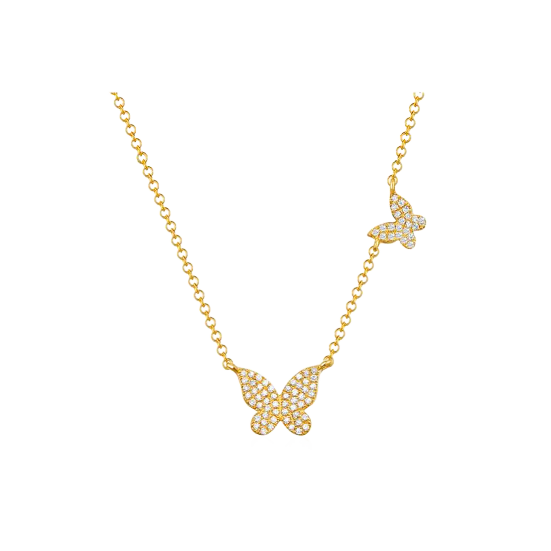 Gold Necklace with Double Butterfly Pave Diamonds
