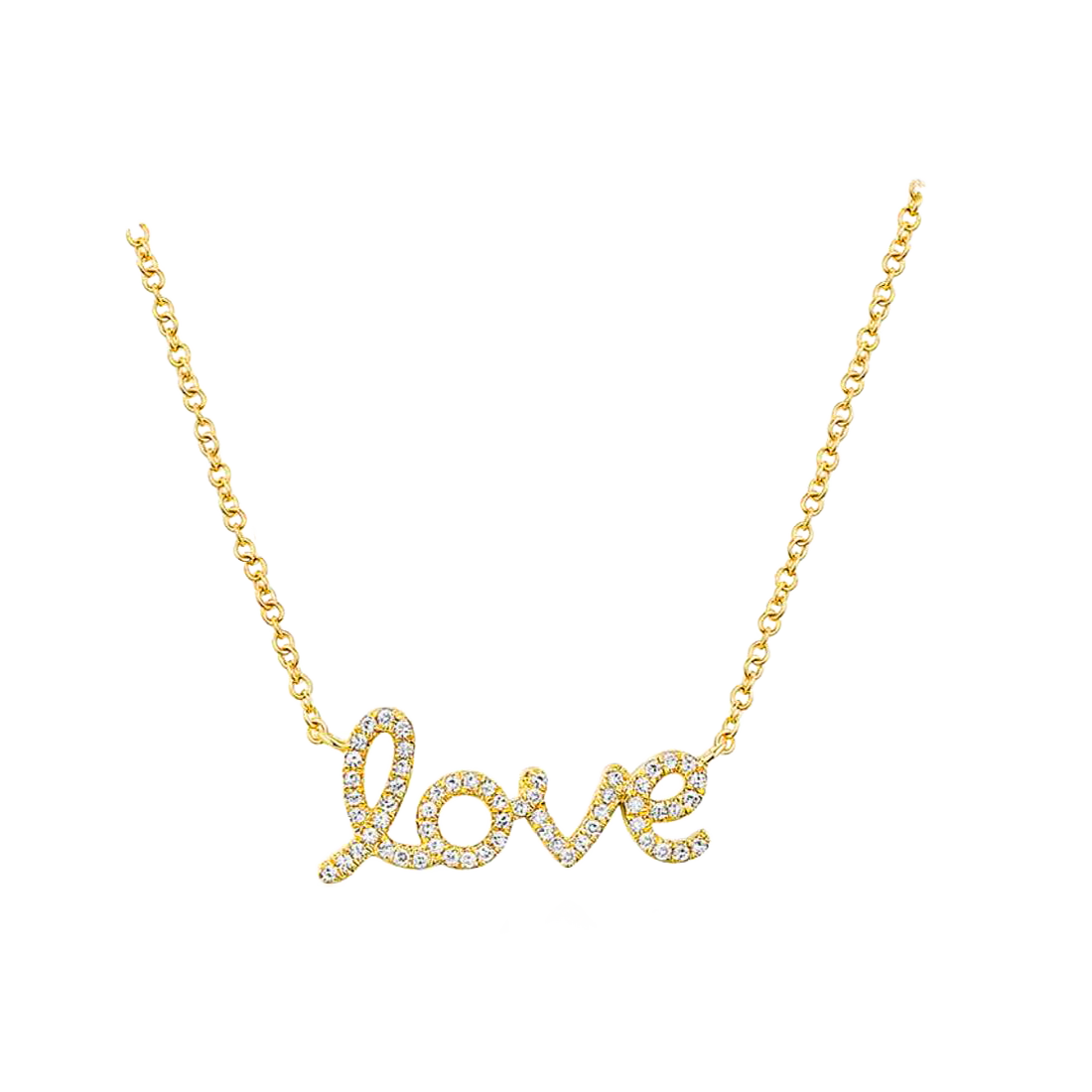 Gold Necklace with Pave Love Design Diamonds