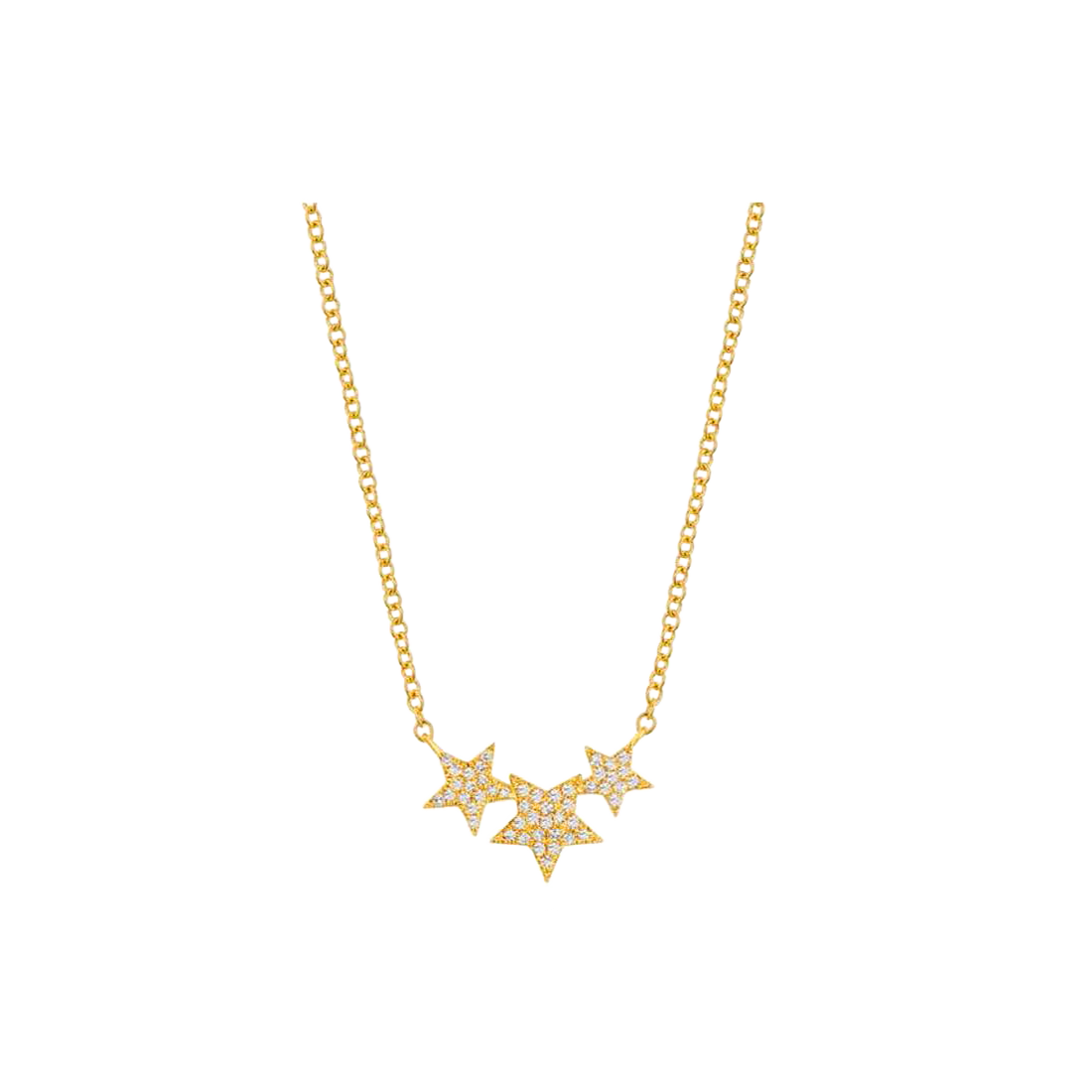 Gold Necklace with Three Pave-Set Star Diamonds