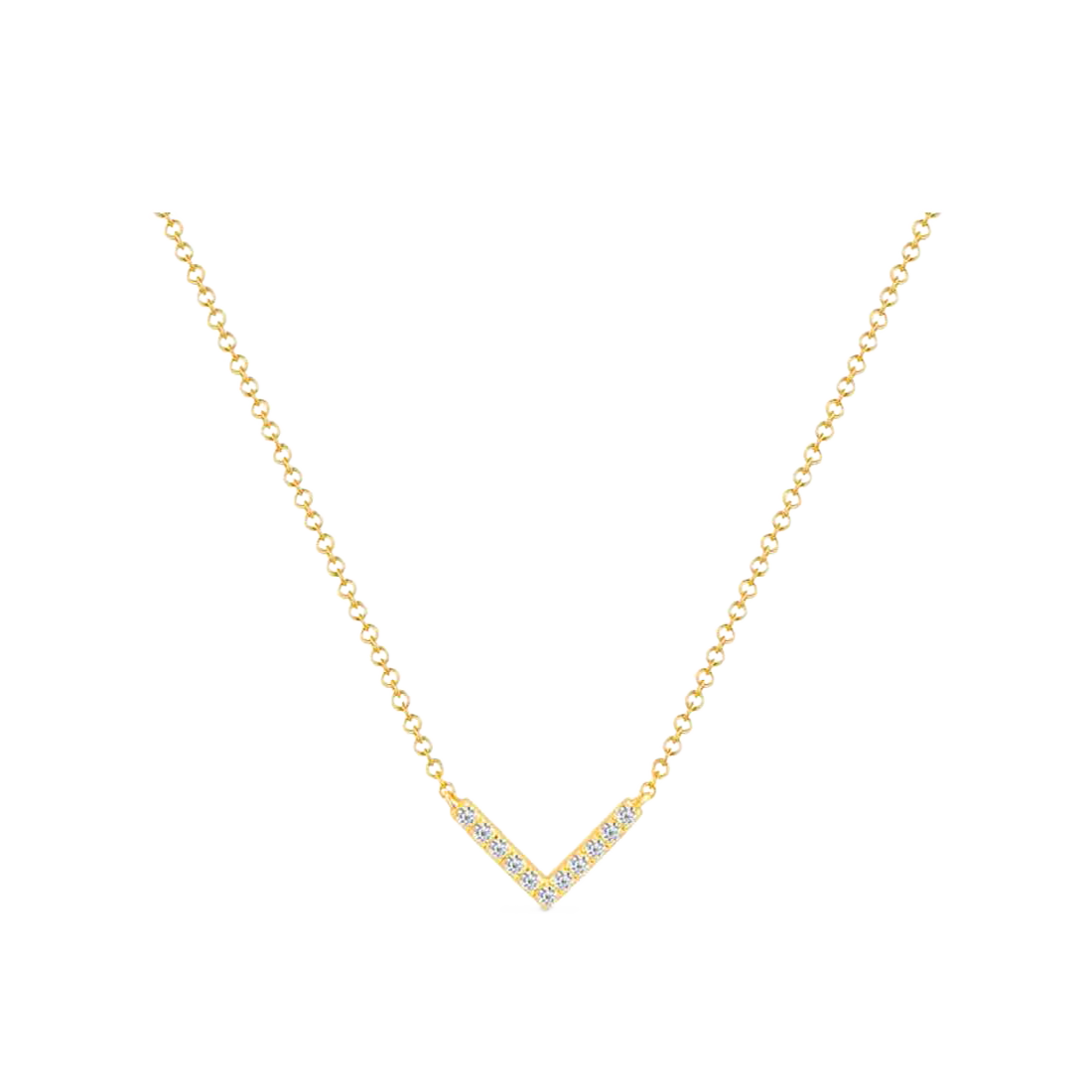 Gold Necklace with V-Shaped Pave-Set Diamonds