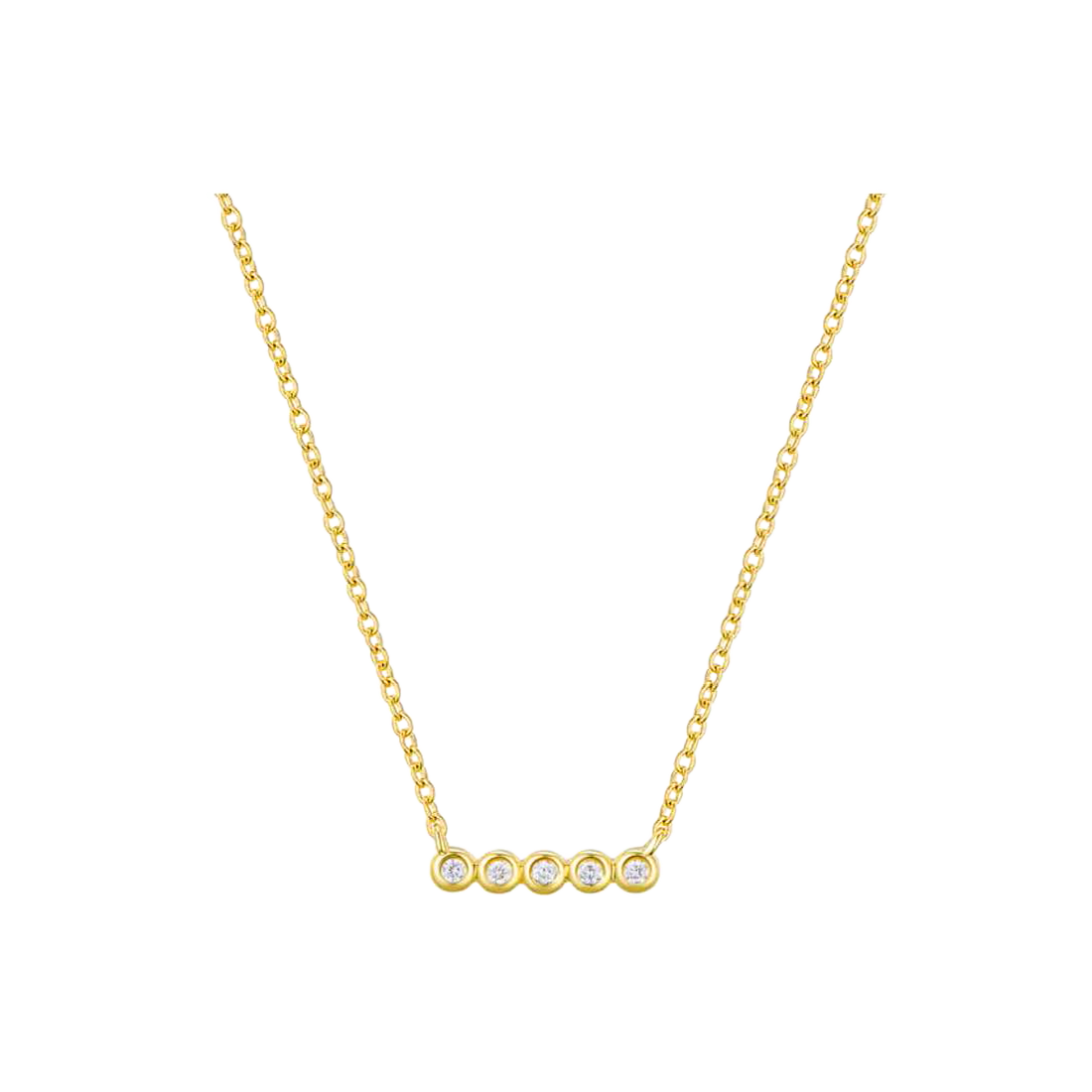 Gold Necklace with Bezel Round Diamond Bar