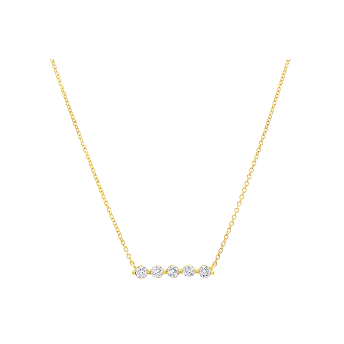 Gold Necklace with Horizontal Bezel Round Diamonds