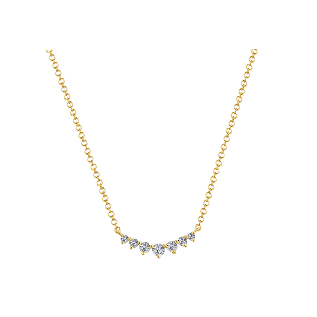 Gold Necklace with Curved Bar Bezel-Set Round Diamonds