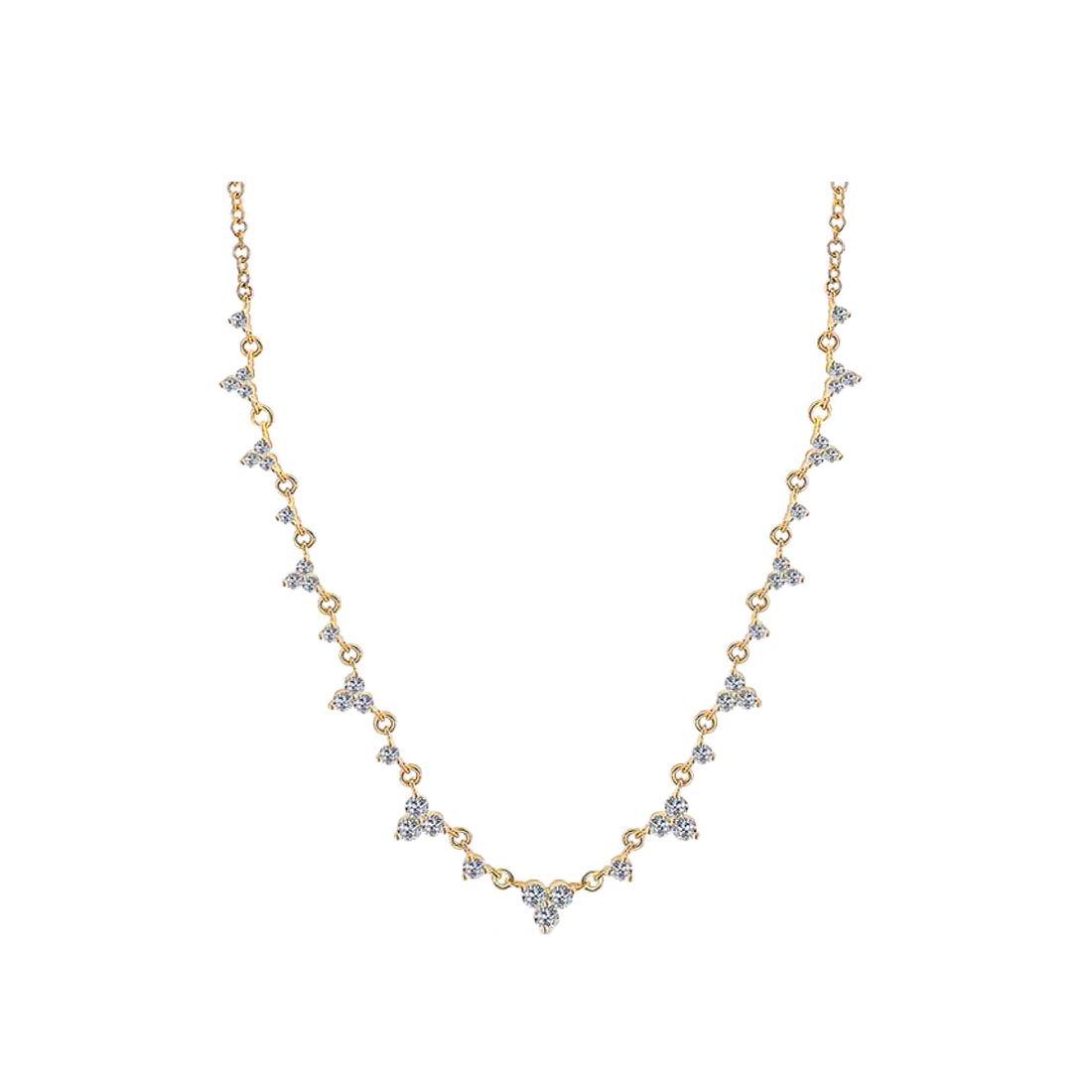 Gold Necklace with Multi Trio Cluster Diamonds