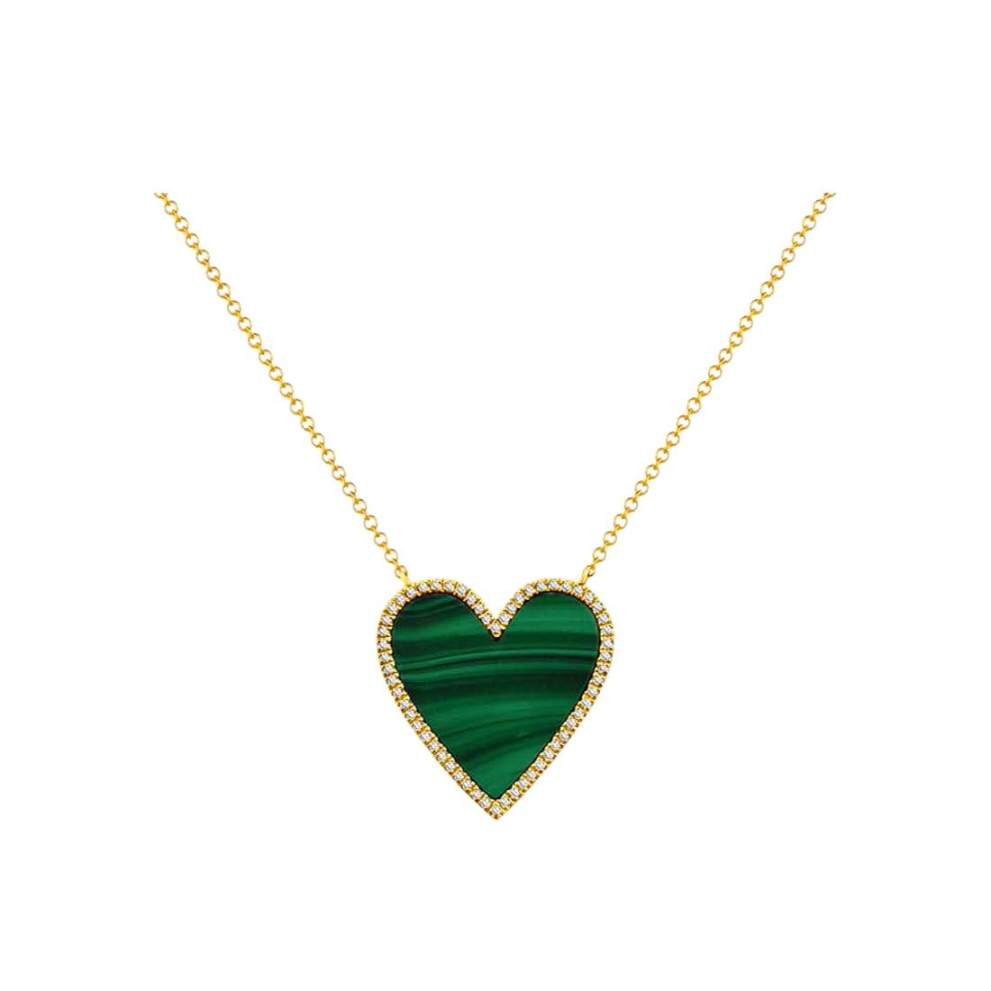 Gold Diamond Necklace with Green Heart Pendant