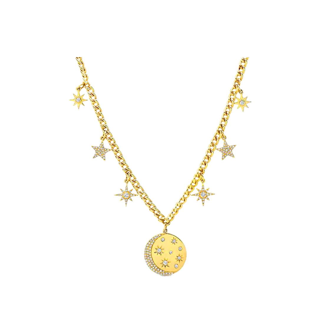 Gold Necklace with Gypsy Star and Open Circle Design