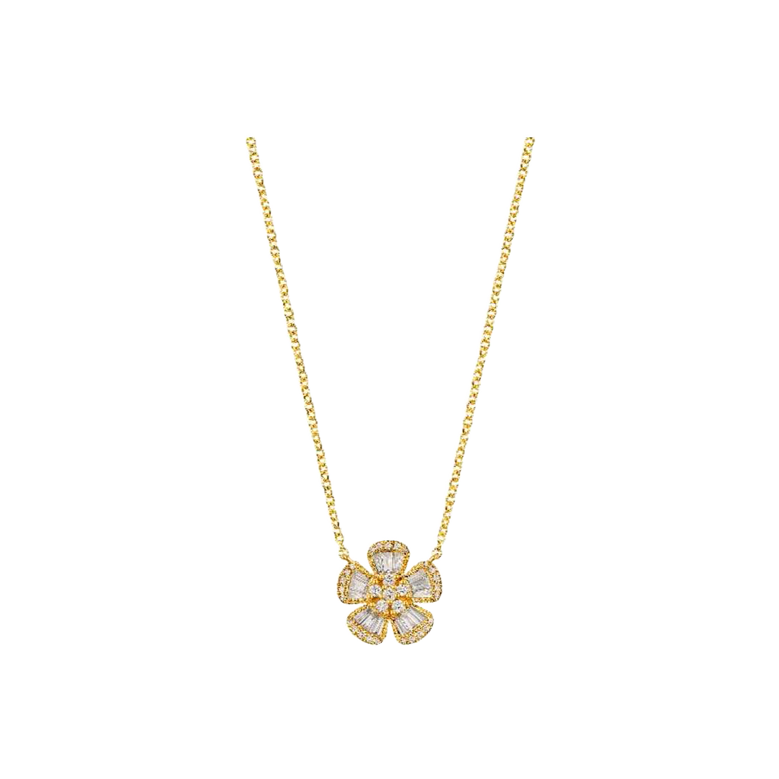 Gold Necklace with Flower Design Pave Diamonds
