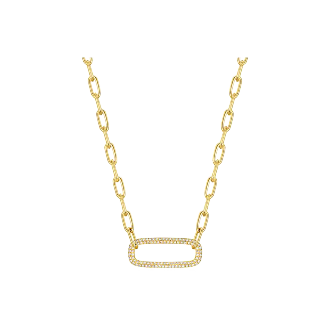 Gold Link Necklace with Rectangle Hole Pave Diamonds