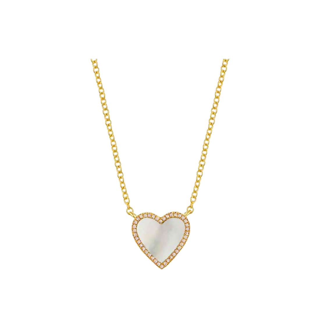Gold Necklace with Silver-Plated Heart Pave Diamonds