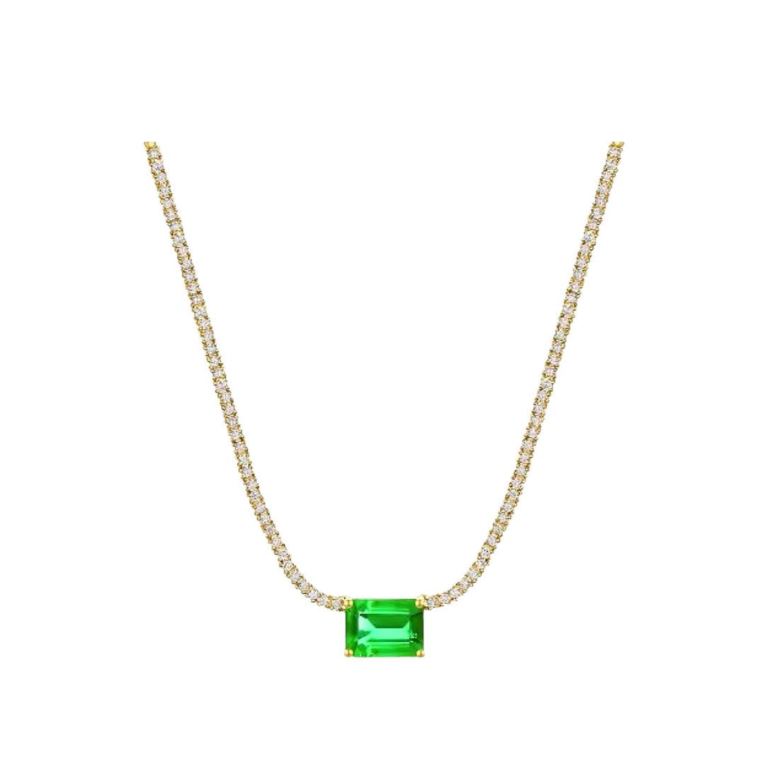 Gold Necklace with Diamonds and Emerald Green Zircon