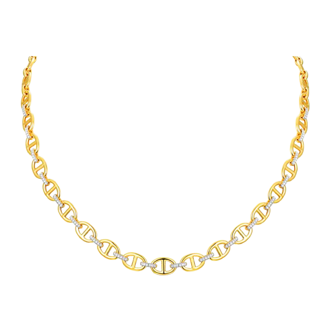 Gold Necklace with Multiple Coffee Bean Selections and Diamonds