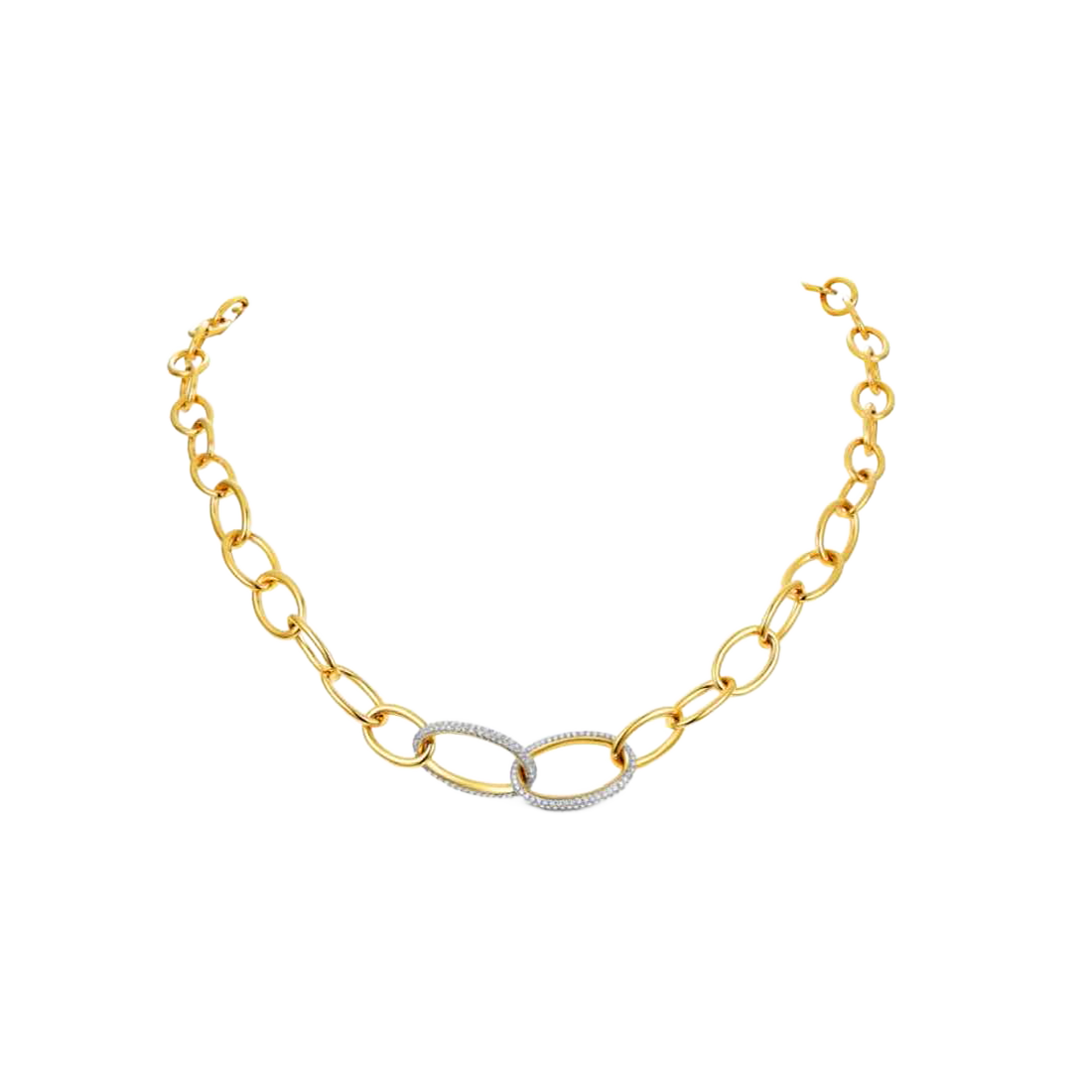 Gold Layer Necklace with Two Pave-Set Diamond Links