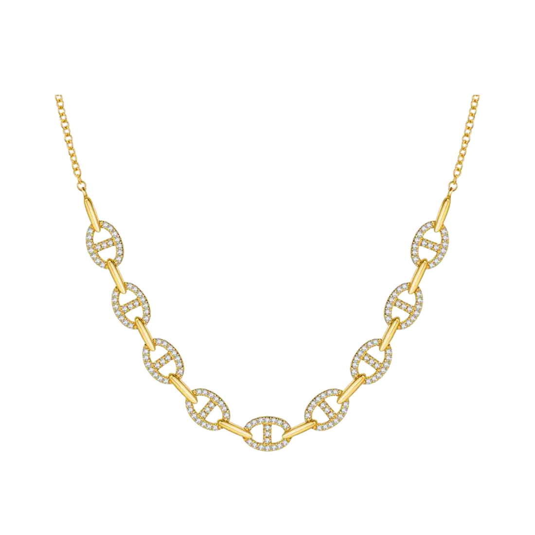 Gold Necklace with Multiple Coffee Bean Pave Diamonds