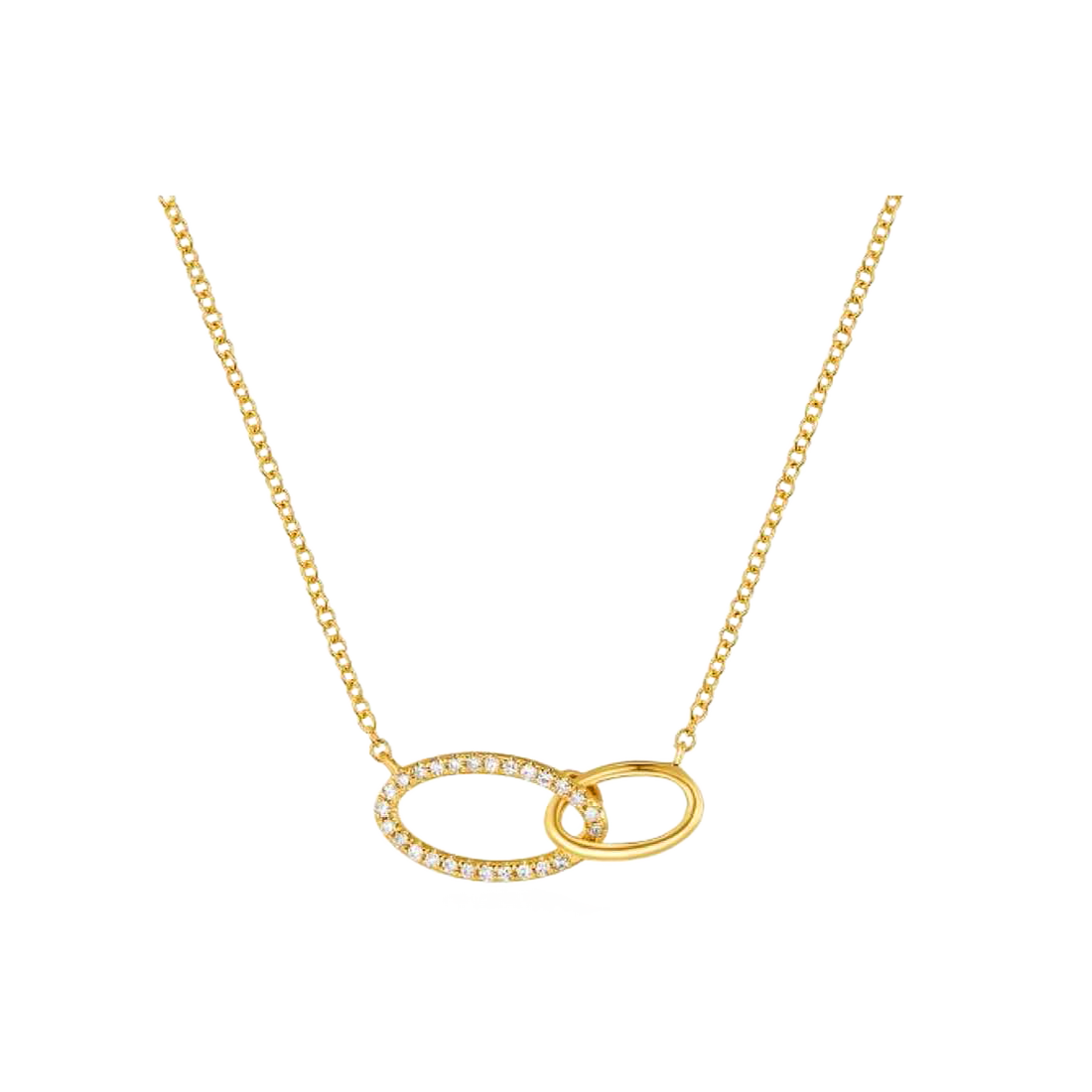 Gold Necklace with Oval Pave-Set Diamond Link