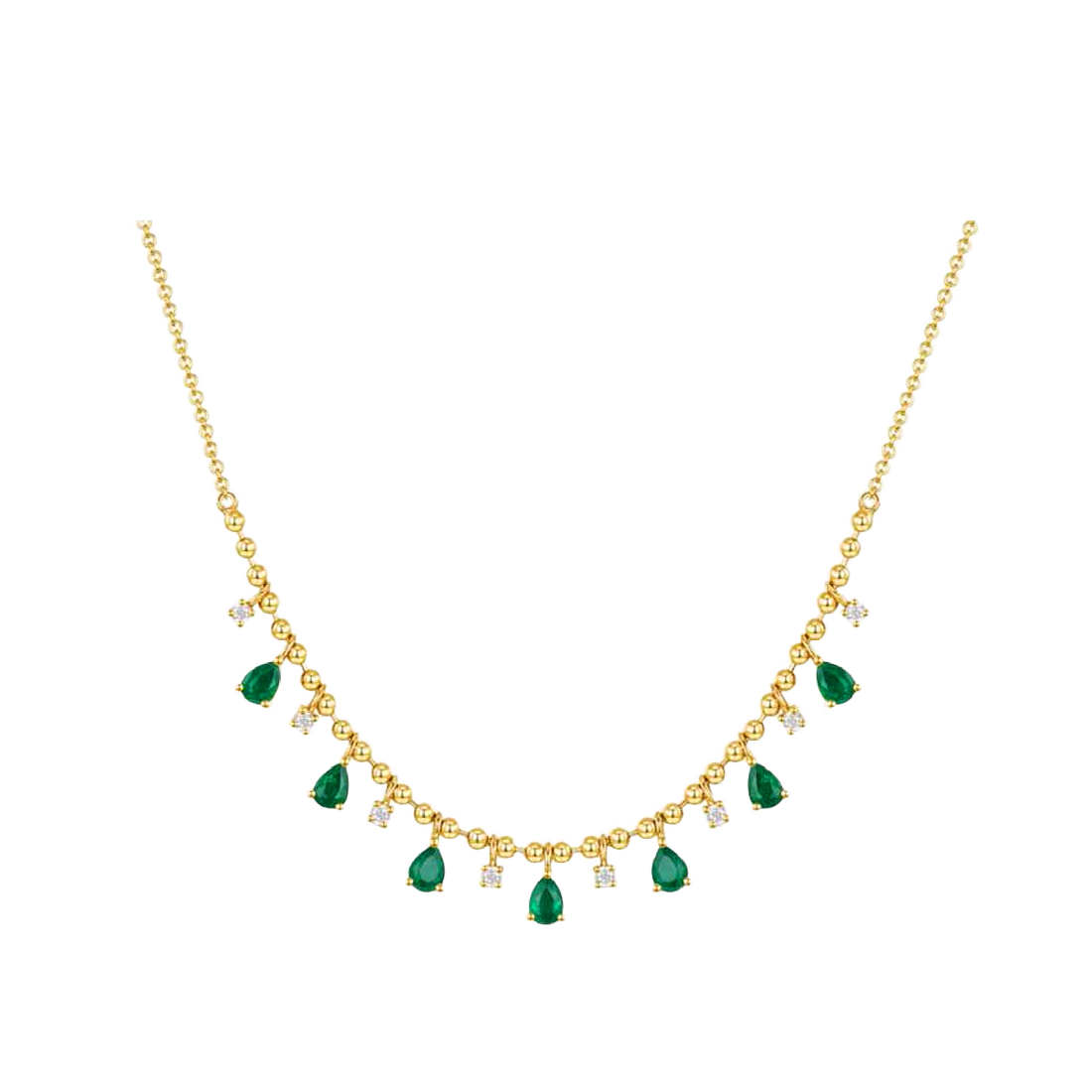 Gold Necklace with Green Stone Teardrop Pendant