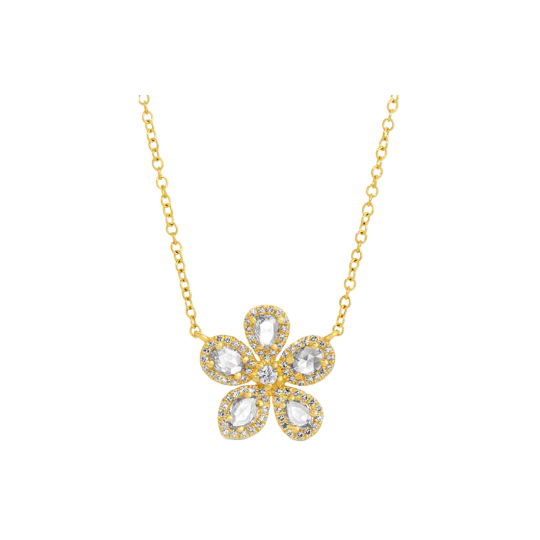 Gold Necklace with Flower Pave-Set Diamonds