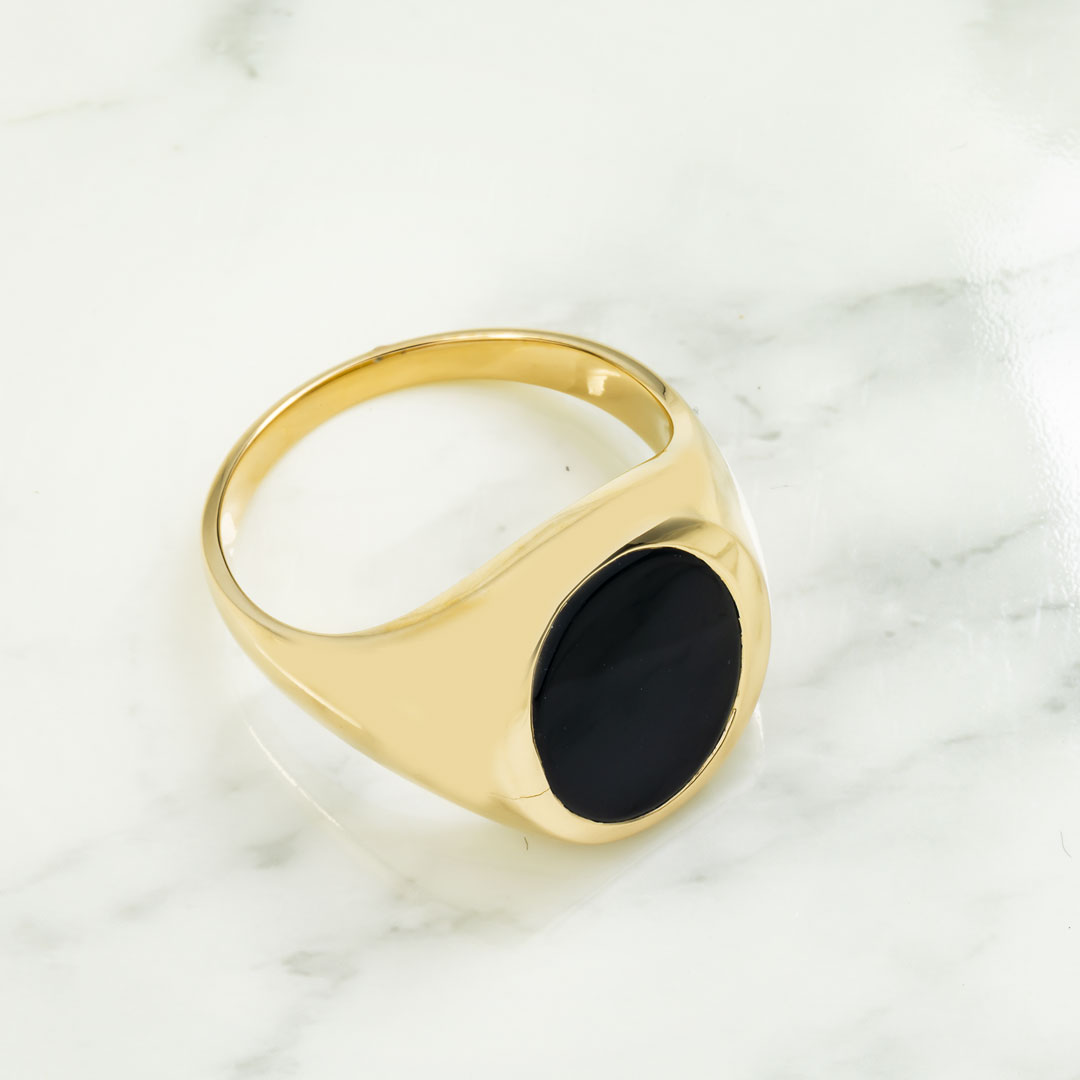 10k solid yellow gold men's bezel onyx ring size 10.5