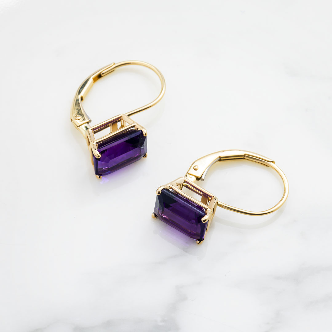 14K Yellow Gold Amethyst Earrings